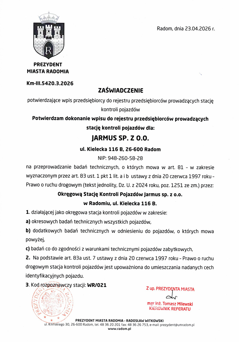 OSKP Radom Kielecka Zaświadczenie